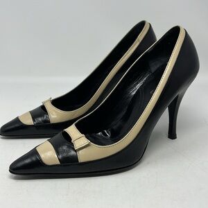 VIA SPIGA BLACK TAN LEATHER HEELS POINT TOE MADE IN ITALY SIZE 9